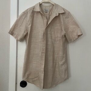 Rhythm. Beige White Woven Cotton Short Sleeve Button Shirt Medium